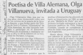 Poetisa de Villa Alemana, Olga Villanueva, invitada a Uruguay  [artículo].