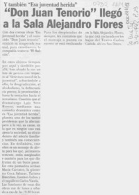 "Don Juan Tenorio" llegó a la Sala Alejandro Flores  [artículo].