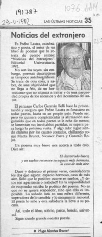 Noticias del extranjero  [artículo] Hugo Montes.