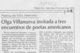 Olga Villanueva invitada a tres encuentros de poetas americanos  [artículo].