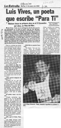 Luis Vives, un poeta que escribe "Para ti"  [artículo] Alvisil.