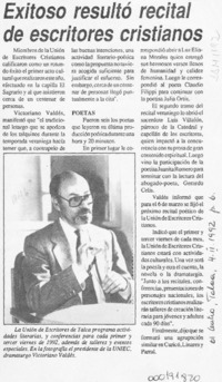 Exitoso resultó recital de escritores cristianos  [artículo].