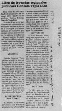 Libro de leyendas regionales publicará Gonzalo Tapia Díaz  [artículo].