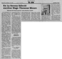 En La Serena falleció escritor Hugo Thenoux Moure  [artículo].