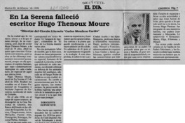En La Serena falleció escritor Hugo Thenoux Moure  [artículo].
