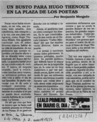 Un busto para Hugo Thenoux en la plaza de los poetas  [artículo] Benjamín Morgado.