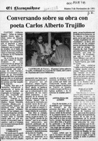 Conversando sobre su obra con poeta Carlos Alberto Trujillo  [artículo] Alberto Yurac.