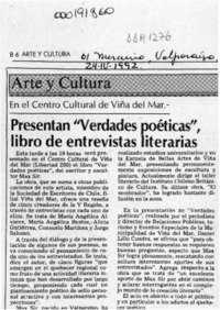 Presentan "Verdades poéticas", libro de entrevistas literarias  [artículo].