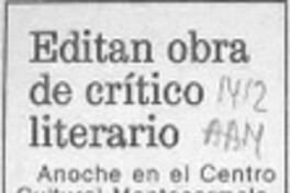 Editan obra de crítico literario  [artículo].