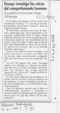 Ensayo investiga las raíces del comportamiento humano  [artículo].