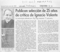 Publican selección de 25 años de crítica de Ignacio Valente  [artículo].