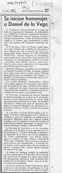 Se inician homenajes a Daniel de la Vega  [artículo].