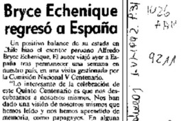 Bryce Echenique regresó a España  [artículo].
