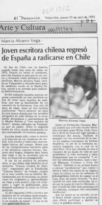 Joven escritora chilena regresó de España a radicarse en Chile  [artículo].