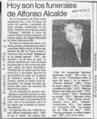 Hoy son los funerales de Alfonso Alcalde  [artículo].