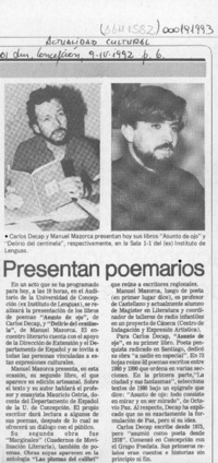 Presentan poemarios  [artículo].