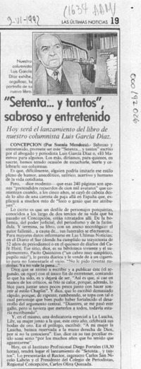 "Setenta y -- tantos", sabroso y entretenido  [artículo] Sonnia Mendoza.