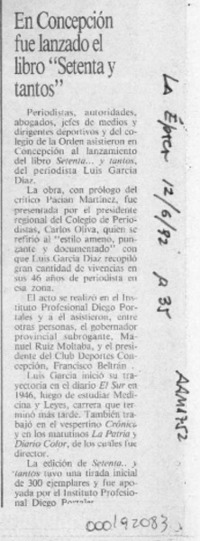 En Concepción fue lanzado el libro "Setenta y tantos"  [artículo].