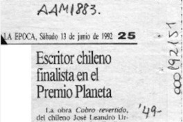 Escritor chileno finalista en el premio Planeta  [artículo].