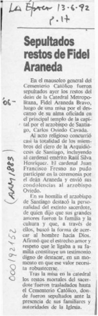 Sepultados restos de Fidel Araneda  [artículo].