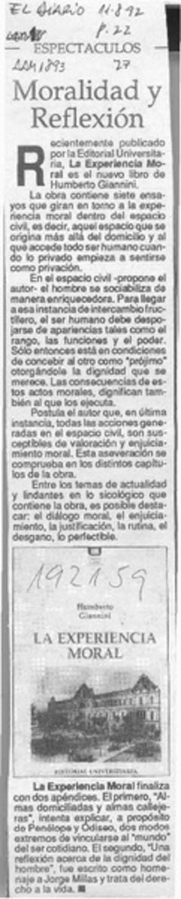 Moralidad y reflexión  [artículo].