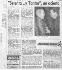 "Setenta y -- tantos", un acierto  [artículo] Sonnia Mendoza.