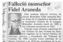 Falleció monseñor Fidel Araneda  [artículo].