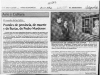 Postales de provincia, de muerte y de lluvias, de Pedro Mardones  [artículo] Carlos León Pezoa.