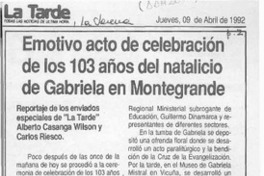 Emotivo acto de celebración de los 103 años del natalicio de Gabriela en Montegrande  [artículo].
