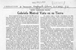 Gabriela Mistral vista en su tierra  [artículo] Ketty Farandato Politis.
