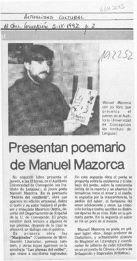 Presentan poemario de Manuel Mazorca  [artículo].
