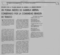 Un poema inédito de Gabriela Mistral conservado por la comunidad israelita de Temuco