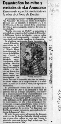 Desentrañan los mitos y verdades de "La Araucana"  [artículo].