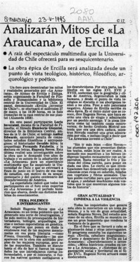 Analizarán mitos de "La Araucana", de Ercilla