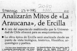 Analizarán mitos de "La Araucana", de Ercilla