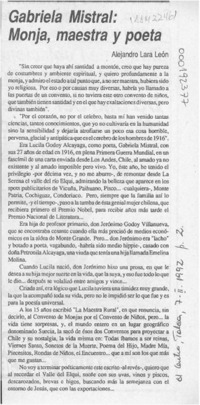 Gabriela Mistral, monja, maestra y poeta  [artículo] Alejandro Lara León.