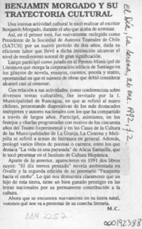 Benjamín Morgado y su trayectoria cultural  [artículo] M. C.