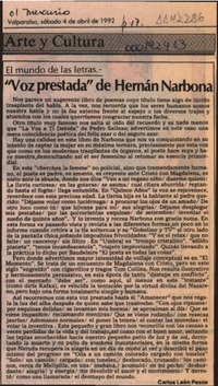 "Voz prestada" de Hernán Narbona  [artículo] Carlos León Pezoa.