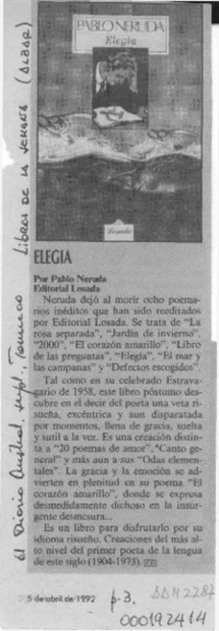 Elegía  [artículo] Albar.