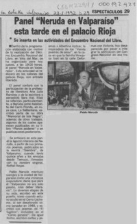 Panel "Neruda en Valparaíso" esta tarde en el palacio Rioja  [artículo].