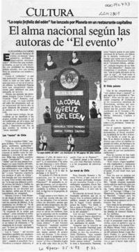 El alma nacional según las autoras de "El evento"  [artículo] Alejandra Gajardo.