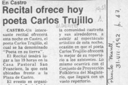 Recital ofrece hoy poeta Carlos Trujillo  [artículo].