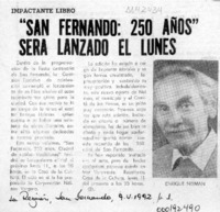 "San Fernando, 250 años" será lanzado el lunes  [artículo].