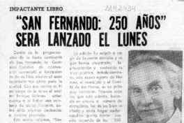 "San Fernando, 250 años" será lanzado el lunes  [artículo].