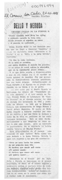 Bello y Neruda  [artículo] Darío de la Fuente D.