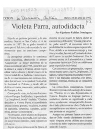 Violeta Parra, autodidacta  [artículo] Rigoberto Rubilar Domínguez.