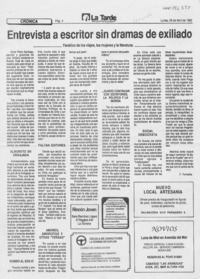 Entrevista a escritor sin dramas de exiliado  [artículo] F. Torrealba.