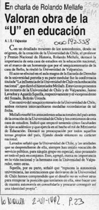 Valoran obra de la "U" en educación  [artículo] A. I. B.