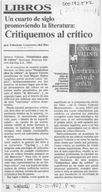 Critiquemos al crítico  [artículo] Eduardo Guerrero del Río.