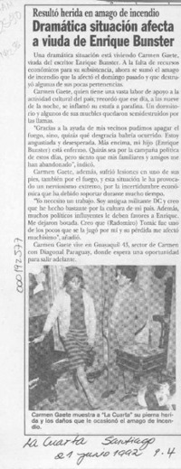 Dramática situación afecta a viuda de Enrique Bunster  [artículo].